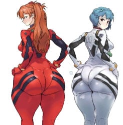 akioando ass ass_focus asuka_langley_sohryu big_ass neon_genesis_evangelion plugsuit rei_ayanami