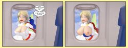 3d areolae belt big_breasts blonde_hair blue_eyes breasts breasts_out cape cleavage cleavage_cutout comic dc dc_comics female female_focus flashing flashing_breasts flying gloves hourglass_figure kara_zor-l karen_starr leotard misunderstoodsecrets nipples plane power_girl short_hair superman_(series) tagme wide_hips