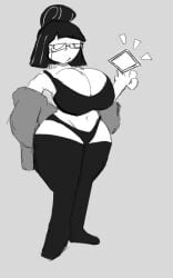 big_breasts bra glasses huge_breasts mature_female odile_(in_stars_and_time) older_female panties stockings underwear wearing_glasses wide_hips
