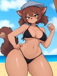 1girl ass big_breasts bikini_bottom bikini_top black_bikini breasts female_focus female_only huge_ass huge_breasts large_ass large_breasts latam_virtual_youtuber mogambuzz raccoon_ears raccoon_girl raccoon_tail solo thick_thighs thighs wide_hips youtuber_girl