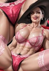 ai_generated alcina_dimitrescu athletic athletic_female deergirlfit excessive_pubic_hair female_pubic_hair hairy hairy_anus hairy_pussy heart lingerie muscular muscular_arms muscular_female muscular_thighs pink_panties pubic_hair resident_evil resident_evil_8:_village toned toned_body toned_female