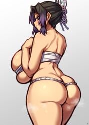 1girls 2022 ass ass_cleavage ass_focus back back_view backboob bandeau black_hair breast_squish breasts bursting_breasts butt_crack butterfly_hair_ornament coffeelove68 demon_slayer female female_only fundoshi hair_ornament hi_res huge_breasts kimetsu_no_yaiba kochou_shinobu large_ass looking_at_viewer naughty_face plump purple_hair sarashi short_hair sideboob simple_background smile solo thick_thighs thighs two_tone_hair underwear