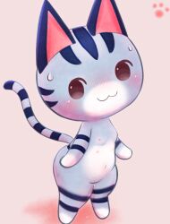 2020 animal_crossing anthro areola badwingm blue_ears blue_stripes blue_tail blush blush_lines bodily_fluids breasts brown_eyes colored countershade_face countershade_feet countershade_hands countershade_torso countershading digital_drawing_(artwork) digital_media_(artwork) domestic_cat dripping featureless_crotch featureless_feet featureless_hands feet felid feline felis female footprint front_view full-length_portrait fur genital_fluids grey_body grey_fur grey_tail hi_res in_heat iris leaking light lighting lolly_(animal_crossing) looking_at_viewer mammal markings multi_nipple multicolored_body multicolored_fur navel nintendo nipples no_pupils no_sclera noseless nude pawprint pink_areola pink_inner_ear pink_nipples portrait prick_ears pussy_juice pussy_juice_drip pussy_juice_leaking pussy_juice_on_leg semi-anthro shaded simple_background small_breasts smile smiling_at_viewer solo standing striped_body striped_fur striped_markings striped_tail stripes sweat tail_markings tan_background three-quarter_view two_tone_body two_tone_fur two_tone_tail video_games white_body white_countershading white_fur