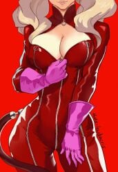 ann_takamaki blonde_hair large_breasts latex latex_suit persona persona_5 tail_accessory thats-lewdacris unzipping zipper