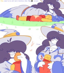 azuri_(block_tales) block_tales grass head_on_breasts head_on_chest hugging hugging_breasts kiss kissing laying_on_grass player_(block_tales) roblox roblox_game robloxian text two_people