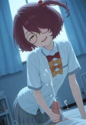 ai_generated cum glasses komari_chika make_heroine_ga_oo_sugiru! masturbating_other masturbation penis red_hair school_uniform skinny uncensored yellow_eyes