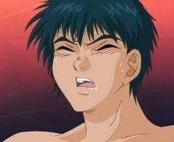 black_hair cumming_from_anal_sex drooling eyes_closed high_school high_school_student keraku-no-oh:_king_of_pleasure messy_hair orgasm orgasm_face rapist rapist_male ryouichi_sashima scar_on_forehead sweat