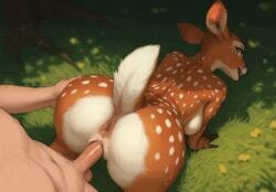 1boy 1boy1girl 1girls ai_animation ai_generated all_fours animation anthro anthro_focus anus ass ass_up balls big_breasts big_butt breasts brown_fur butt cervid colossal_exhoost_fume deer doe female first_person_view forest furry gif grass huge_ass huge_butt human human_on_anthro interspecies looking_back_at_viewer loop looping_animation male male/female muscular muscular_male outside penis penis_in_pussy pov pussy sex short_playtime shorter_than_10_seconds spotted_body spotted_fur tail tan_body tan_skin unseen_character unseen_male_face vaginal vaginal_penetration vaginal_sex white_body white_fur