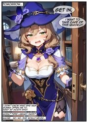 ai_generated big_ass big_breasts comic english_text lisa_(genshin_impact) lisa_minci parody speech_bubble text