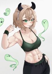 2025 abs artist_request big_breasts blonde_hair green_eyes muscular muscular_female naplings_(nimi_nightmare) nimi_nightmare tagme tapir_ears virtual_youtuber