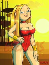 1girls blaineley_(tdi) blonde_hair breasts choker cleavage covered_navel esenkas female female_only long_hair one-piece_swimsuit red_one-piece_swimsuit red_swimsuit solo straight_hair strapless_one-piece_swimsuit strapless_swimsuit sunset tagme total_drama_(series) total_drama_island