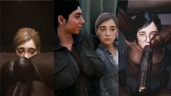 3d balls ballsack bedroom big_penis clothed clothed_female dark-skinned_male dark_skin dina_(the_last_of_us) ellie_(the_last_of_us) ellie_williams eyeglasses eyewear female gangbang large_penis light-skinned_female light_skin looking_at_another male multiple_boys multiple_penises penis rimjob rimming round_glasses taikakettu the_last_of_us the_last_of_us_2 twitter_link twitter_username unseen_male_face veiny veiny_penis