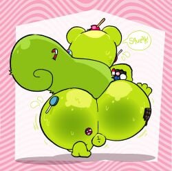 ballsack candy fat fat_ass fatal_vore furry green_fur happy_tree_friends htf male mondo_media nutty nutty_(htf) post-vore rodent speech_bubble squirrel thick_thighs vore vore_digestion weight_gain