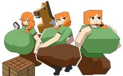 1girl 1girls alex_(minecraft) big_ass big_breasts blocky_body bored bored_expression casualdemo horse minecraft minecraft_mob squatting tagme thick unamused voluptuous