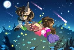 alternate_character alternate_version anus blushing butt chest_fluff clothes cloud commission day dock ear_fluff ears_up explicit female friendship_is_magic full_body genitals lgbt looking_at_you looking_back looking_back_at_you lying_down mare mlp mlp_g4 my_little_pony nudity oc oc_only outdoors plot pony pride pride_month prone rock smiling smiling_at_you socks solo solo_female stone striped_socks vagina yuris_(artist)