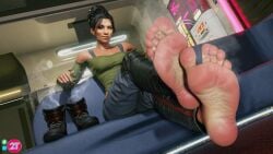 1girl 1girls 2torch 3d 3d_(artwork) absurd_res absurdres alternate_version_at_source alternate_version_available bare_shoulders barefoot black_hair black_nails cd_projekt_red clothed clothed_female clothing couch cyberpunk_2077 feet female female_focus female_only foot_fetish foot_focus footwear green_clothing hazel_eyes hi_res highres jeans long_hair long_sleeves looking_at_viewer mature mature_female nail_polish painted_nails panam_palmer shoes shoes_removed sitting sitting_on_couch sitting_on_sofa smirk sofa soles solo solo_female solo_focus steam steamy steamy_feet sweat sweaty sweaty_feet toes vending_machine video_games