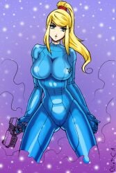 1girls 2010s 2018 2:3 artist_signature black_eyebrows black_eyelashes blonde_hair blue_bodysuit blue_clothing blue_eyes bodysuit camel_toe cameltoe cleavage_through_clothing clothing eyebrows eyelashes female female_only fog gun holding_gun holding_object holding_weapon human human_only metroid new_artist nintendo open_eyes open_mouth png pointy_chin purple_background purple_fog samus_aran shiny_clothes signature solo standing tight_clothing weapon wrinkles_in_clothes zero_suit zero_suit_samus