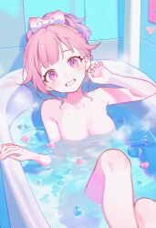artist_request bath bathing bathroom ootori_emu pink_eyes pink_hair project_sekai smiling smiling_at_viewer