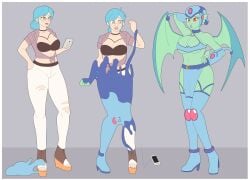 athorment blue_hair cleavage confusion digimon heel_boots phone ranamon shocked slime slime_girl tagme transformation transformation_sequence wide_hips wyann_(burning_ash)