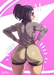 !! akimbo ass ass_focus ass_up attack_on_titan big_ass big_butt blush blushing booty_shorts bottom_heavy brown_hair bubble_ass bubble_butt child_bearing_hips d-art dat_ass fat_ass fat_butt female fully_clothed gabi_braun huge_ass large_ass light_skin looking_at_viewer looking_back pawg ponytail shingeki_no_kyojin simple_background solo thick_ass thick_thighs tight_clothing wide_hips