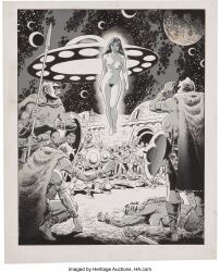 alien breasts female moon naked naked_female nipples nude nude_female pubic_hair sci-fi science_fiction shield spear stars sword ufo wally_wood weird_sex_fantasy