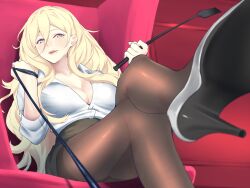 1girls big_breasts blonde_hair blue_eyes bondage bound breasts chair cleavage collared_shirt crossed_legs dress_shirt female female_only femdom hair_between_eyes high_heels holding holding_whip indoors kantai_collection large_breasts leash leashed_pov long_hair looking_at_viewer mole mole_on_breast mole_under_eye mole_under_mouth office_lady open_mouth pantyhose pencil_skirt pov richelieu_(kantai_collection) shingyou_(alexander-13) shirt sitting skirt stockings submissive_pov thick_thighs thighs viewer_on_leash wavy_hair whip white_shirt