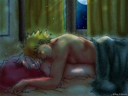 1boy 1girls bed bedroom blush breasts closed_eyes dark female implied_penetration implied_sex indoors long_hair lying_on_bed lying_on_person lying_on_stomach male male/female naked naruto naruto_(series) naruto_shippuden night nikyshouse pecs pink_hair prone prone_bone romantic romantic_couple sakura_haruno short_hair sideboob straight under_covers uzumaki_naruto yellow_hair