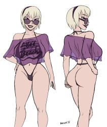 anal_attached_clothing anally_anchored_clothing bikini blonde_hair buttplug buttplug_bikini hairband homestuck light-skinned_female light_skin looking_over_eyewear looking_over_glasses looking_over_sunglasses mindwipe no_background one-piece_swimsuit purple-tinted_eyewear purple_eyes purple_hairband purple_lipstick rose_lalonde see-through see-through_clothing see-through_top string_bikini sunglasses tinted_eyewear white_background