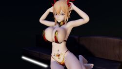 3d blonde_hair genshin_impact giant_breasts hourglass_figure jean_gunnhildr manufatura ponytail tagme tattoo thong