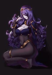 1girls absurdres ass bad_id bad_pixiv_id black_background bodystocking bodysuit breasts bridal_gauntlets camilla_(fire_emblem) cape cleavage cosplay crown curly_hair cute female female_only fire_emblem fire_emblem_awakening fire_emblem_fates hair_over_one_eye highres kneeling kodak large_breasts lavender_hair light-skinned_female lingerie lips long_hair looking_at_viewer navel nintendo panties png purple_cape purple_eyes purple_hair sidelocks smile solo tharja_(fire_emblem)_(cosplay) thighs tiara toes toned_female very_long_hair video_games wavy_hair