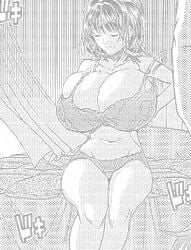 ascii bra distance female female_only haruki huge_breasts monochrome non_nude