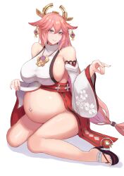 1girls botsu breasts female female_only genshin_impact huge_belly large_breasts pregnant ready_to_pop solo yae_miko