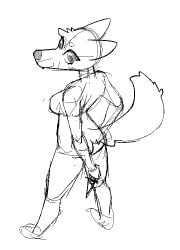 anthro biped breasts canid canine female fox gregg_lee knife looking_at_viewer looking_back looking_back_at_viewer mammal monochrome night_in_the_woods pashoo rule_63 simple_background sketch solo standing video_games