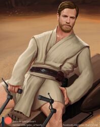 1boy auburn_hair beard gabo_artist gay hairy jedi jedi_master jedi_robes leg_hair male male_only no_pants obi-wan_kenobi partially_clothed sitting solo solo_male star_wars