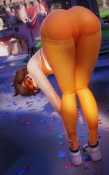 1girls 3d ass bent_over big_ass blizzard_entertainment bodysuit cameltoe female female_only glaring_at_viewer high_resolution highres leggings light-skinned_female light_skin looking_at_viewer looking_back overwatch overwatch_2 pale-skinned_female pale_skin seductive_look skin_tight solo tight_clothing tracer yeero