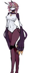 demon_(monster_girl_island) elf_ears green_eyes horns lowres monster_girl monster_girl_island pointy_ears purple_hair standing