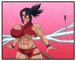 anelin_(darksideava) avalewds breast_expansion comic dark-skinned_female dark_skin darksideava dragon_ball female female_only growth monkey_tail original original_character saiyan_tail shounen_jump solo_focus spiky_hair tail