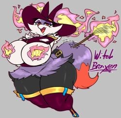 big_breasts braixen breasts clothing female fur furry furry_only huge_breasts jyto large_breasts nintendo pokémon_(species) pokemon pokemon_(species) shortstack solo tagme tail text thick_thighs thunder_thighs wide_hips