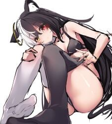 :) ass big_ass bikini black_hair black_stockings cat_ears cat_girl cat_tail catgirl feline female long_hair red_eyes serpias simple_background twitch twitter virtual_youtuber white_background white_body white_hair white_skin white_stockings yellow_eyes