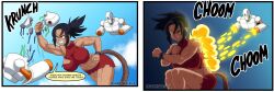 anelin_(darksideava) avalewds breast_expansion comic dark-skinned_female dark_skin darksideava dragon_ball female female_only growth monkey_tail original original_character saiyan_tail shounen_jump solo_focus spiky_hair tail