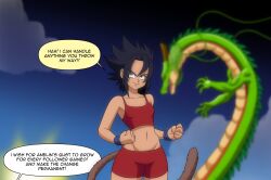 anelin_(darksideava) avalewds breast_expansion comic dark-skinned_female dark_skin darksideava dragon_ball female female_only growth monkey_tail original original_character saiyan_tail shenron shounen_jump solo_focus spiky_hair tail