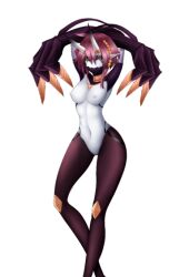 claws demon_(monster_girl_island) green_eyes lowres monster_girl monster_girl_island pinup_pose presenting_breasts purple_hair