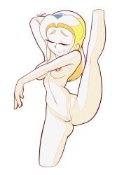 alternate_breast_size blonde_hair blue_headwear breasts breasts closed_eyes happy leg_up maria_robotnik pussy sonic_(series) stretching supersegasonicss thighs