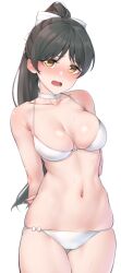 1girls amber_eyes belly_button black_hair blush breasts female female_only hazuki_ren hips love_live! love_live!_superstar!! nasuno_(nasuno42) sweat thighs white_background white_bikini