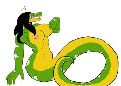 anthro black_hair emerald_tree_boa female_only glasses green_skin no_legs oc scalie snake_girl yellow_skin