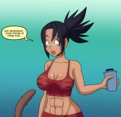 anelin_(darksideava) avalewds breast_expansion comic dark-skinned_female dark_skin darksideava dragon_ball female female_only growth monkey_tail original original_character saiyan_tail see-through see-through_clothing shounen_jump solo_focus spiky_hair tail wet_clothes