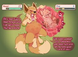 ambiguous_gender anthro ass bodily_fluids canid canine death digestion digital_media_(artwork) eevee english_text feral flip_(flipyart) flipyart fox fur male mammal nintendo open_mouth oral_vore pokémon_(species) pokemon simple_background size_difference smile stomach_bulge text tongue video_games vore