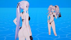 2girls 3d beach bottomless danganronpa embarrassed embarrassed_nude_female enf exposed_ass female female_only junko_enoshima kirigiri_kyouko koikatsu large_ass multiple_girls skimpy skimpy_bikini stolen_bikini stolen_clothes stolen_swimsuit straight_hair swimsuit ultimateenf unaware