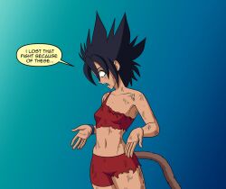 anelin_(darksideava) avalewds breast_expansion comic dark-skinned_female dark_skin darksideava dragon_ball female female_only growth monkey_tail original original_character saiyan_tail shounen_jump solo_focus spiky_hair tail