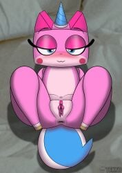 1girls :3 blue_eyes blush completely_nude completely_nude_female female female_only full_body half-closed_eyes looking_at_viewer naked naked_female nude nude_female pussy smile smug solo solo_female tail teknomekanoid the_lego_movie unikitty